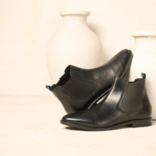 Black Handmade Italian Full-Grain Leather Chelsea Boots – Side Zipper