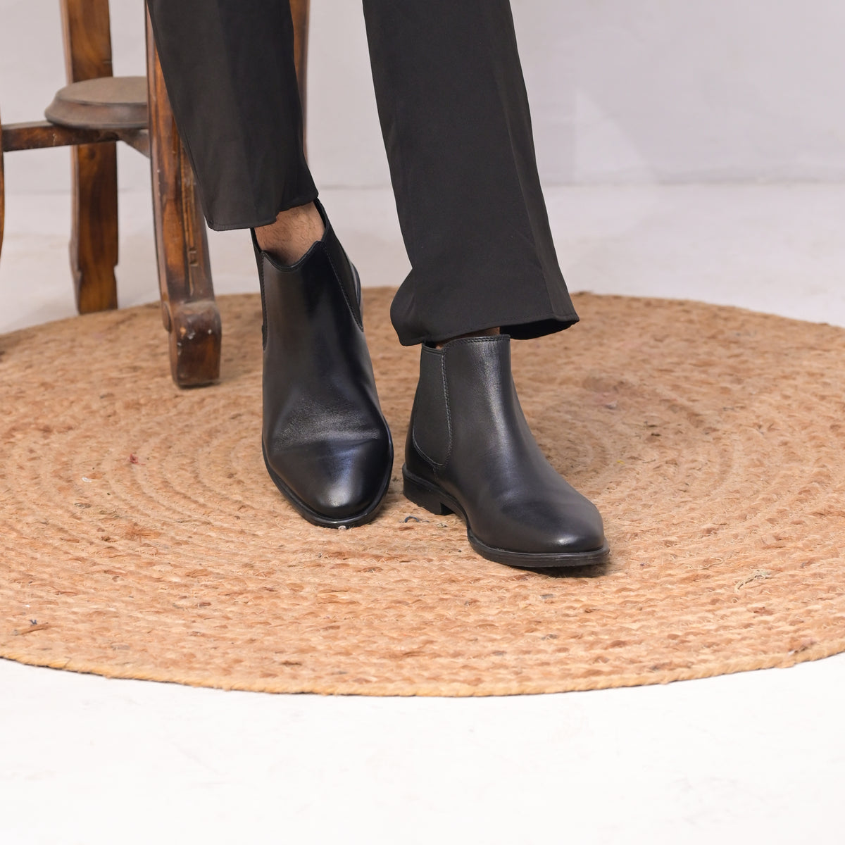 Handmade Italian Full-Grain Leather Chelsea Boots-Black