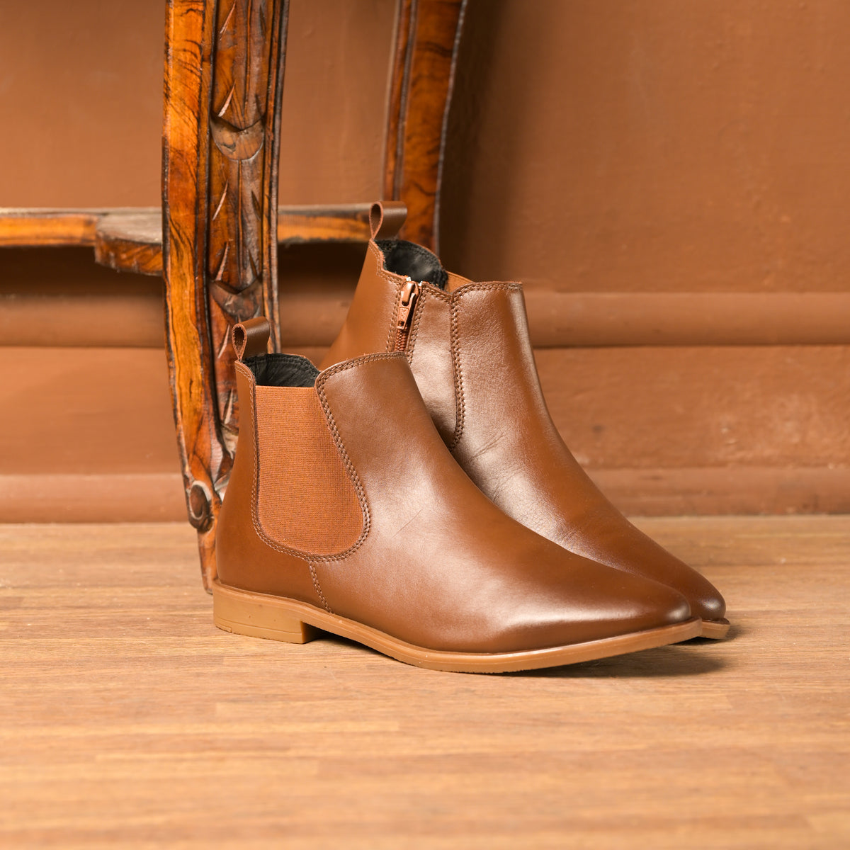 Tan Handmade Italian Full-Grain Leather Chelsea Boots – Side Zipper
