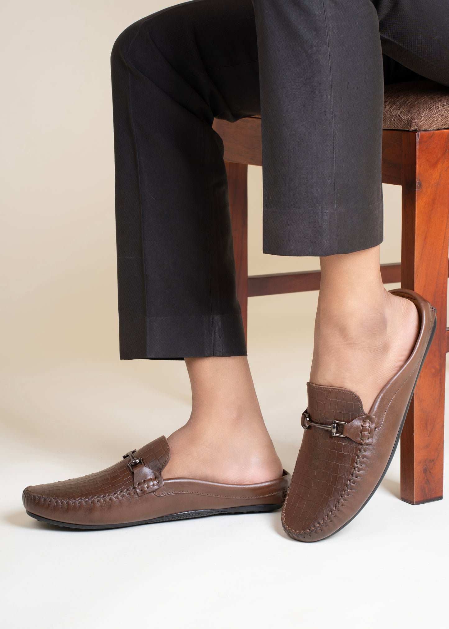 European Leather Croco-Metal Print Mules