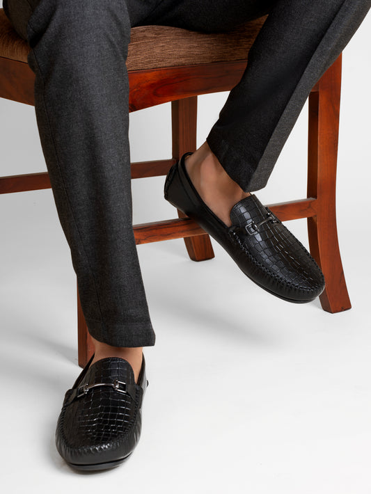 99Crafts Premium Quality European Full Grain Genuine Leather Handmade Driving loafers With Croco & Metal Ancent Prints For Men