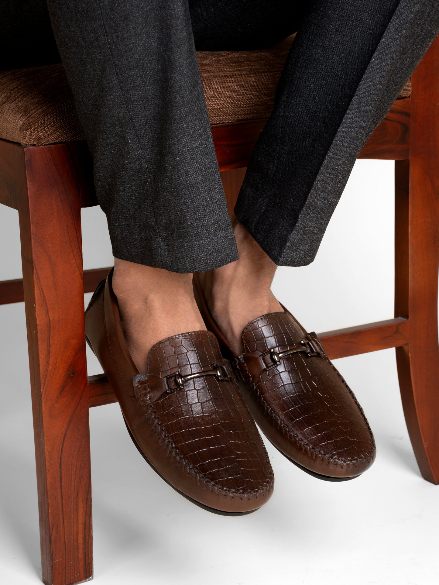 European Leather Croco-Metal Print Loafers