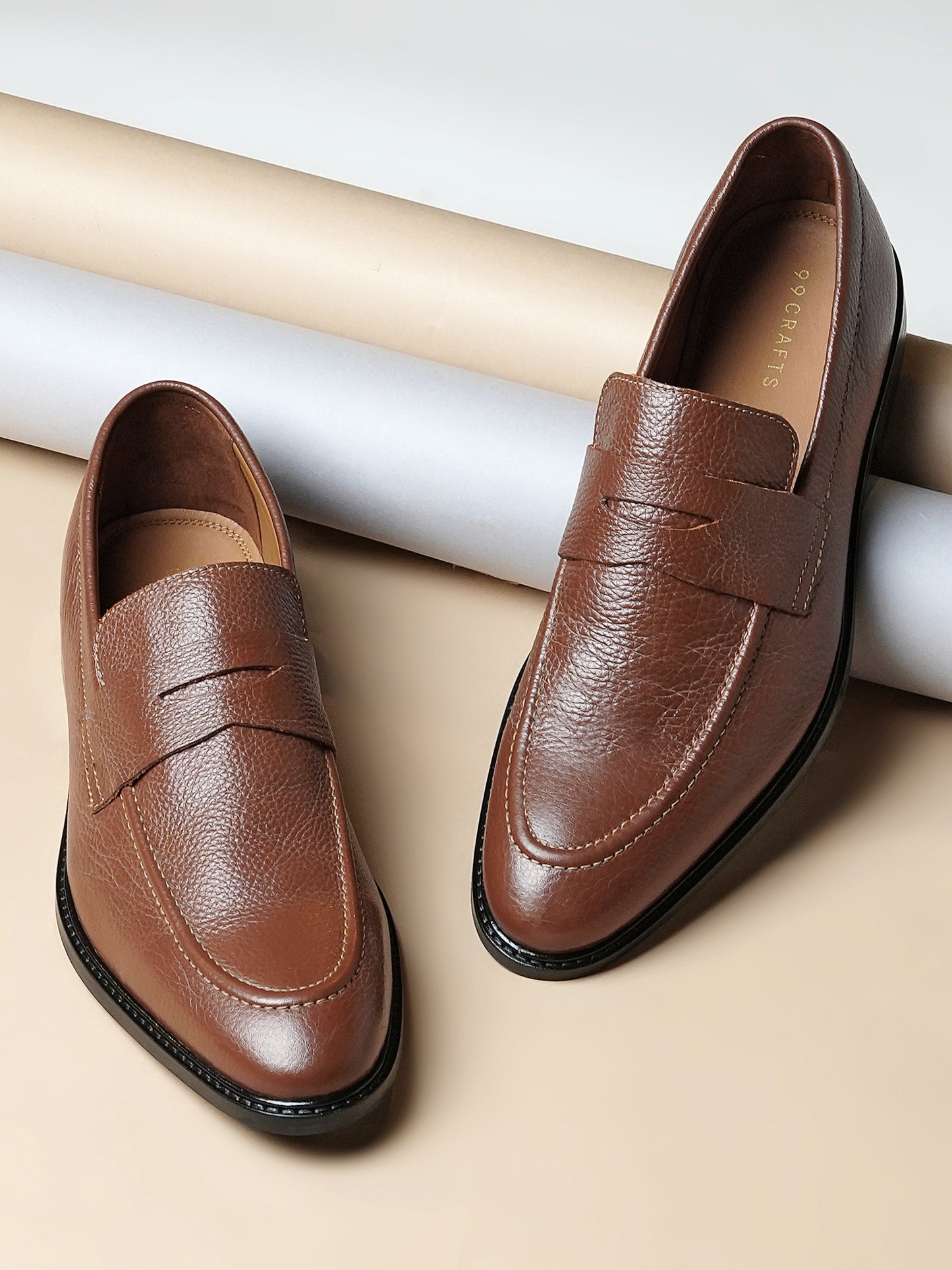 99Crafts Premium Quality European Full-Grain Milled Leather Handmade Moccasin With Penicut Saddle For Men