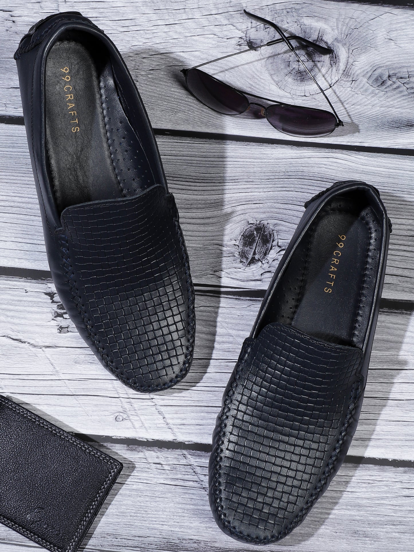 99Crafts Premium Quality European Full Grain Genuine Leather Handmade Driving loafers With Mesh Prints For Men