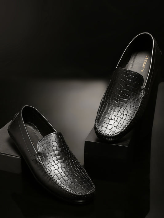 99Crafts Premium Quality European Full Grain Genuine Leather Handmade Driving loafers With Croco Prints For Men
