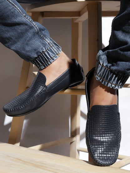 99Crafts Premium Quality European Full Grain Genuine Leather Handmade Driving loafers With Mesh Prints For Men