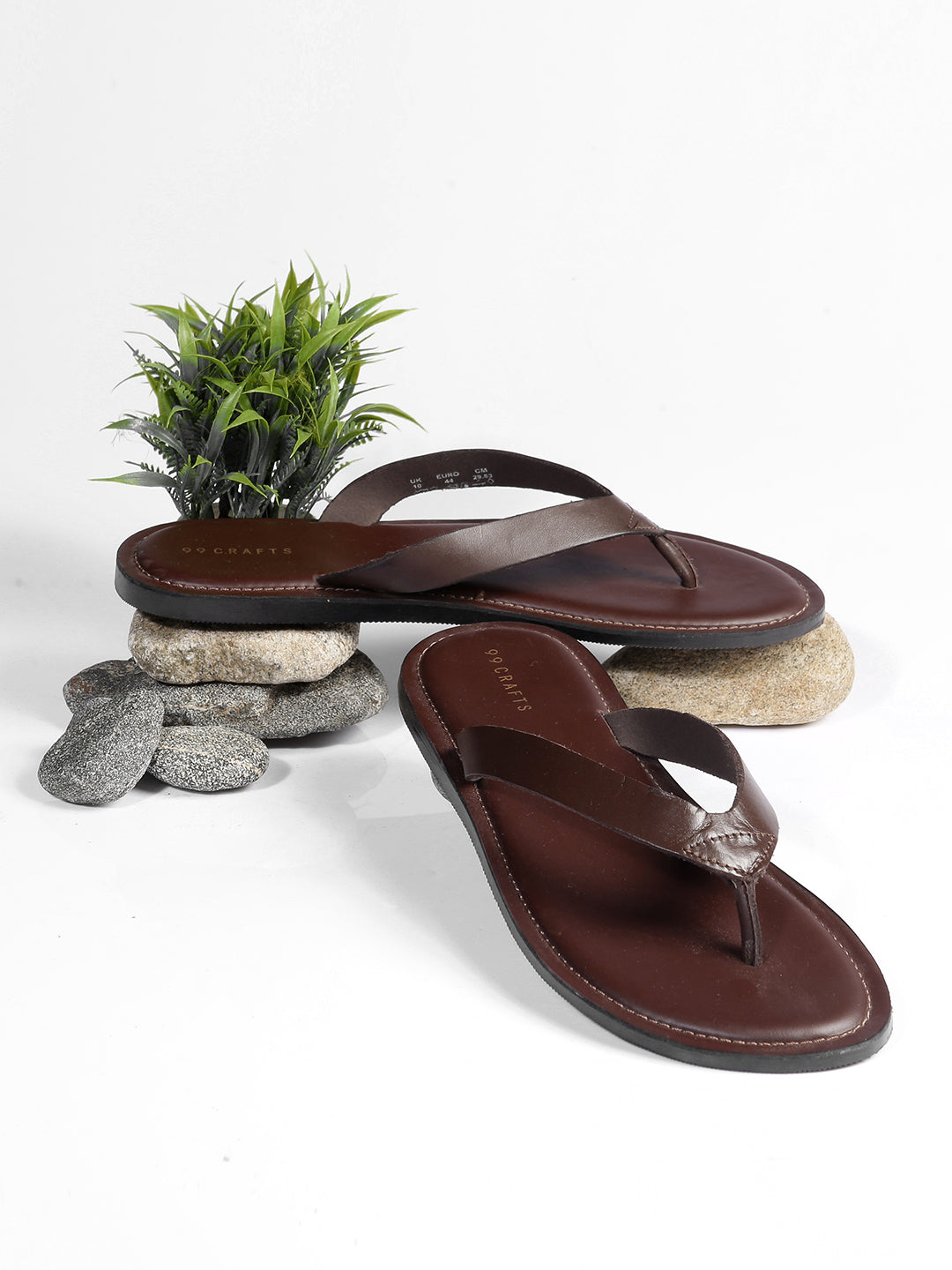99Crafts Men's Italian Full Grain Leather Flat Sandals with TPR Sole