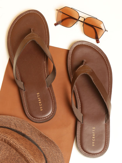 99Crafts Men's Italian Full Grain Leather Flat Sandals with TPR Sole