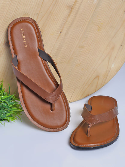 99Crafts Men's Italian Full Grain Leather Flat Sandals with TPR Sole