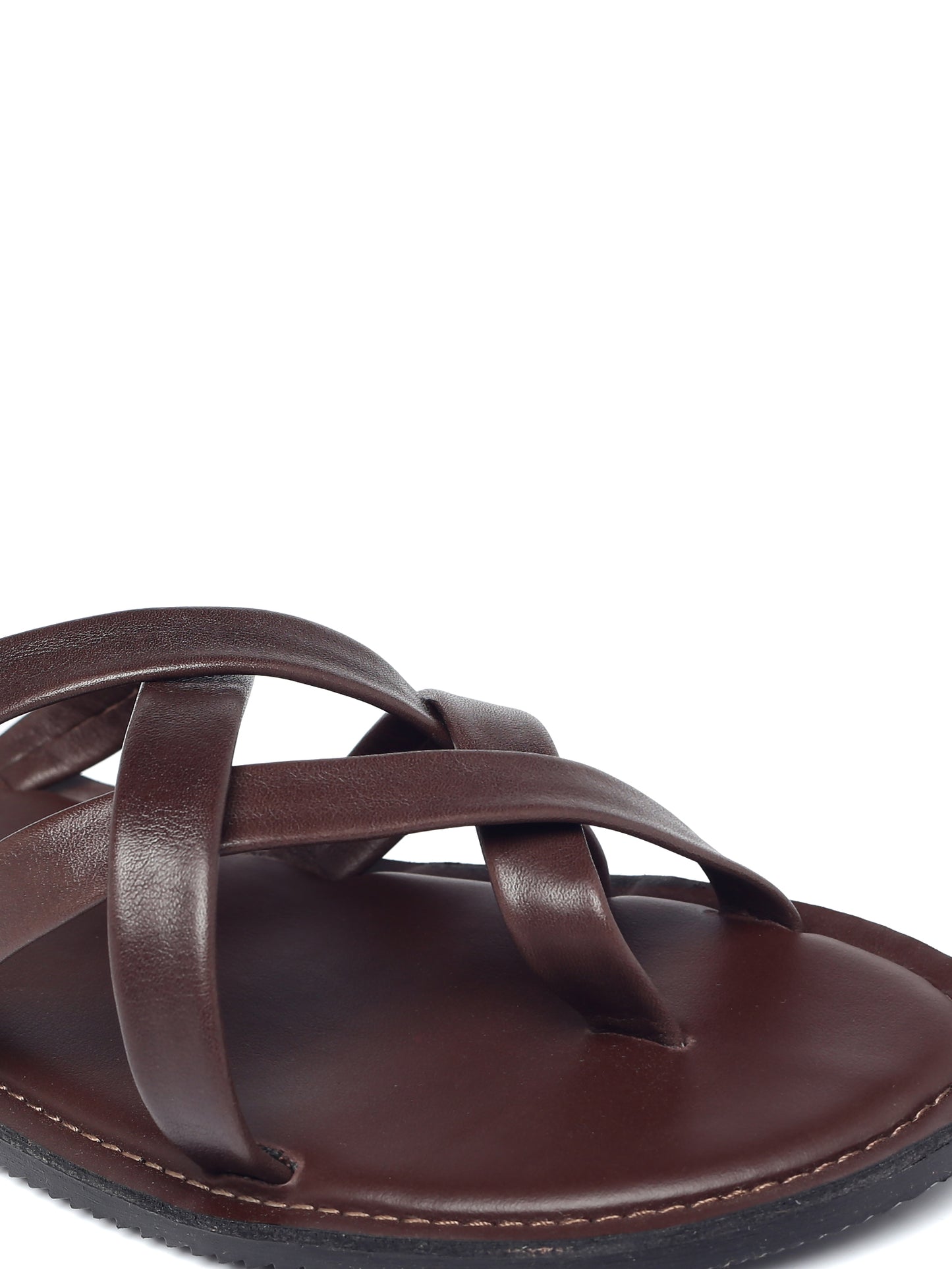 99Crafts Men's Italian Full Grain Leather Flat Sandals with TPR Sole