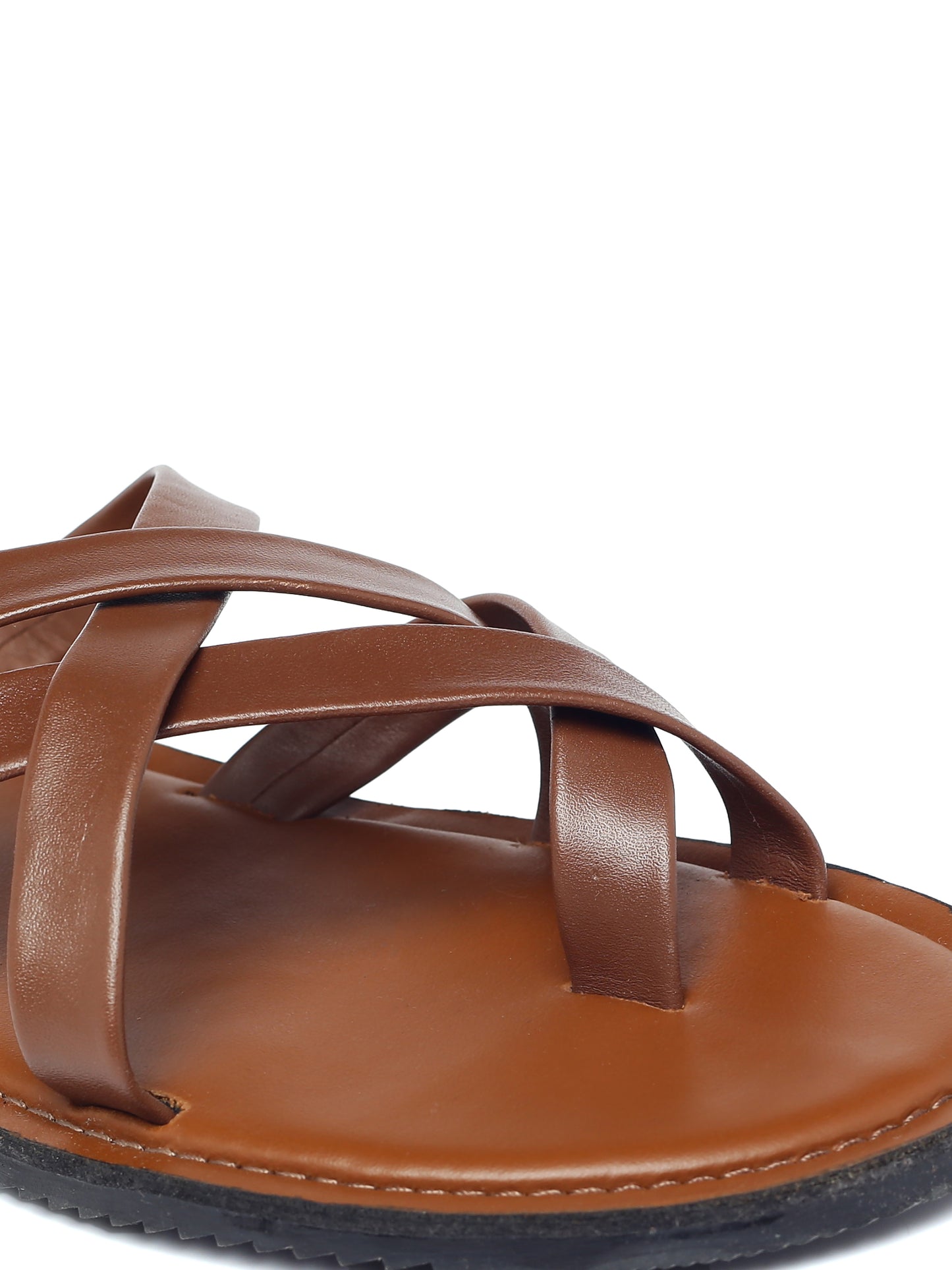 99Crafts Men's Italian Full Grain Leather Flat Sandals with TPR Sole