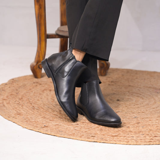 Black Handmade Italian Full-Grain Leather Chelsea Boots – Side Zipper