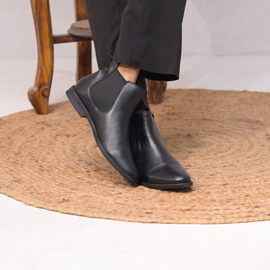 Handmade Italian Full-Grain Leather Chelsea Boots-Black