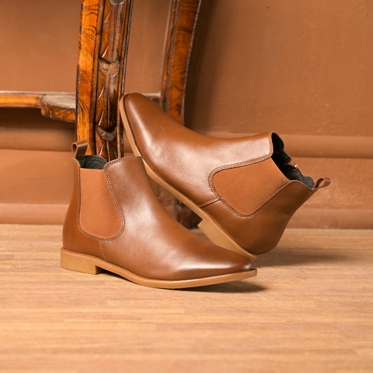 Tan Handmade Italian Full-Grain Leather Chelsea Boots – Side Zipper