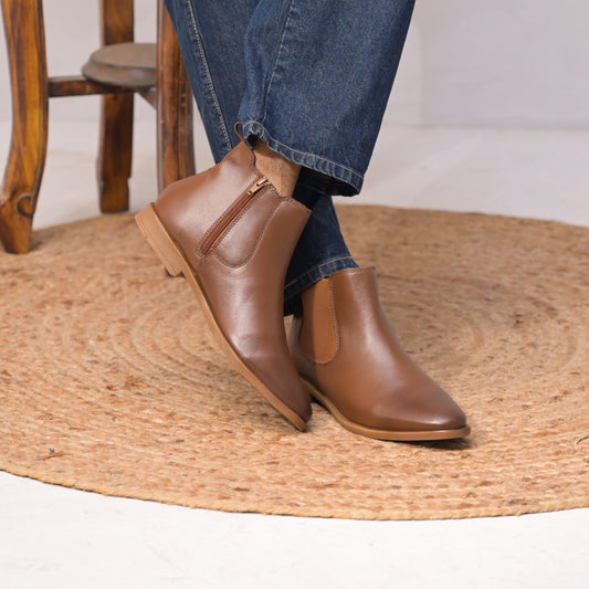 Tan Handmade Italian Full-Grain Leather Chelsea Boots – Side Zipper