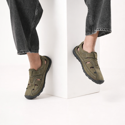 99Crafts Premium European Nubuck Leather Fisherman Sandals | Ortholite Footbed | Velcro Closure