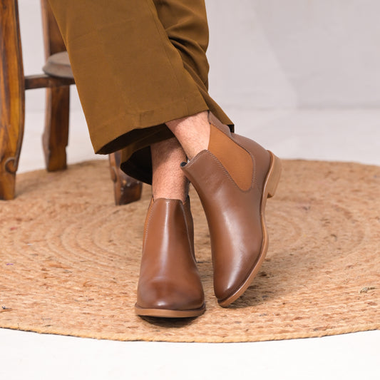 Handmade Italian Full-Grain Leather Chelsea Boots- Tan