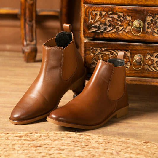Handmade Italian Full-Grain Leather Chelsea Boots- Tan