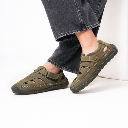 99Crafts Premium European Nubuck Leather Fisherman Sandals | Ortholite Footbed | Velcro Closure