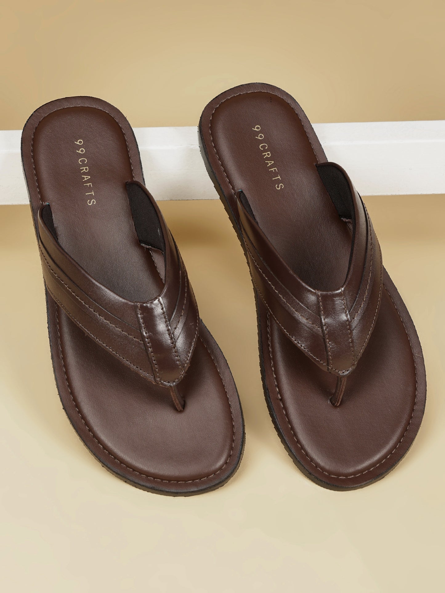 99Crafts Men's Italian Full Grain Leather Flat Sandals with TPR Sole