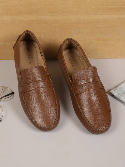 99Crafts Premium Quality European Full-Grain Milled Leather Handmade Driving loafers With Penicut Saddle For Men