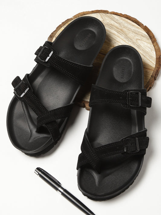 Italian Suede Leather Buckle-Strap Sandal