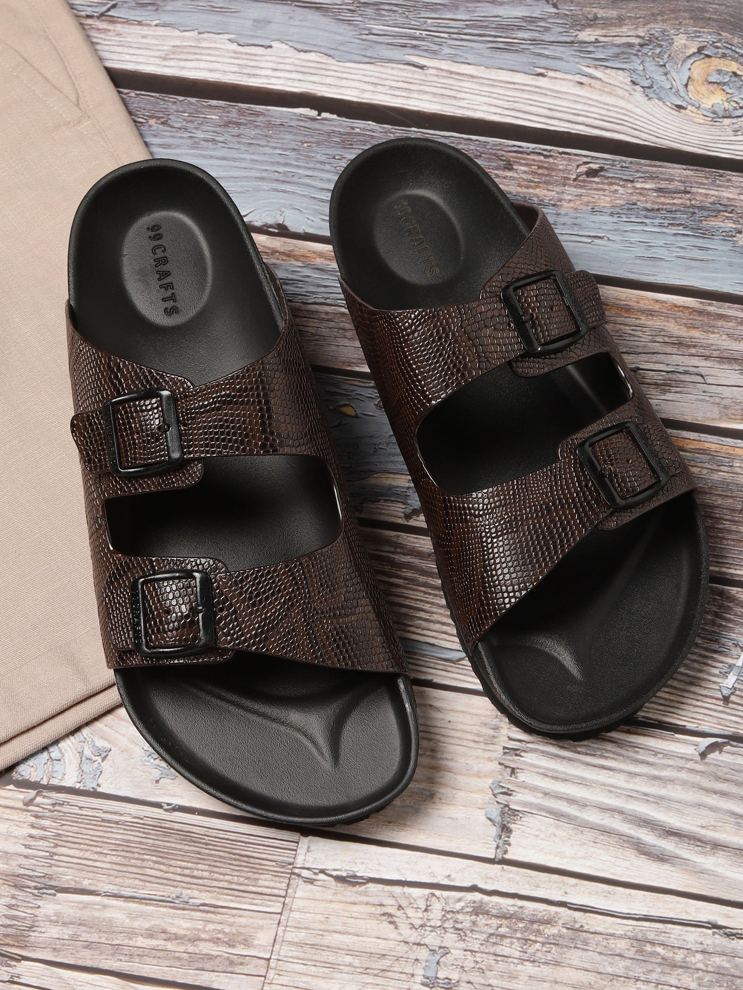 99Crafts Men’s Italian Imported Python-Printed  Leather Sandals | Luxury Handcrafted Comfort with High-Cushion Footbed & Arch-Flex Support