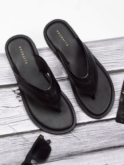 99Crafts Men's Italian Full Grain Leather Flat Sandals with TPR Sole