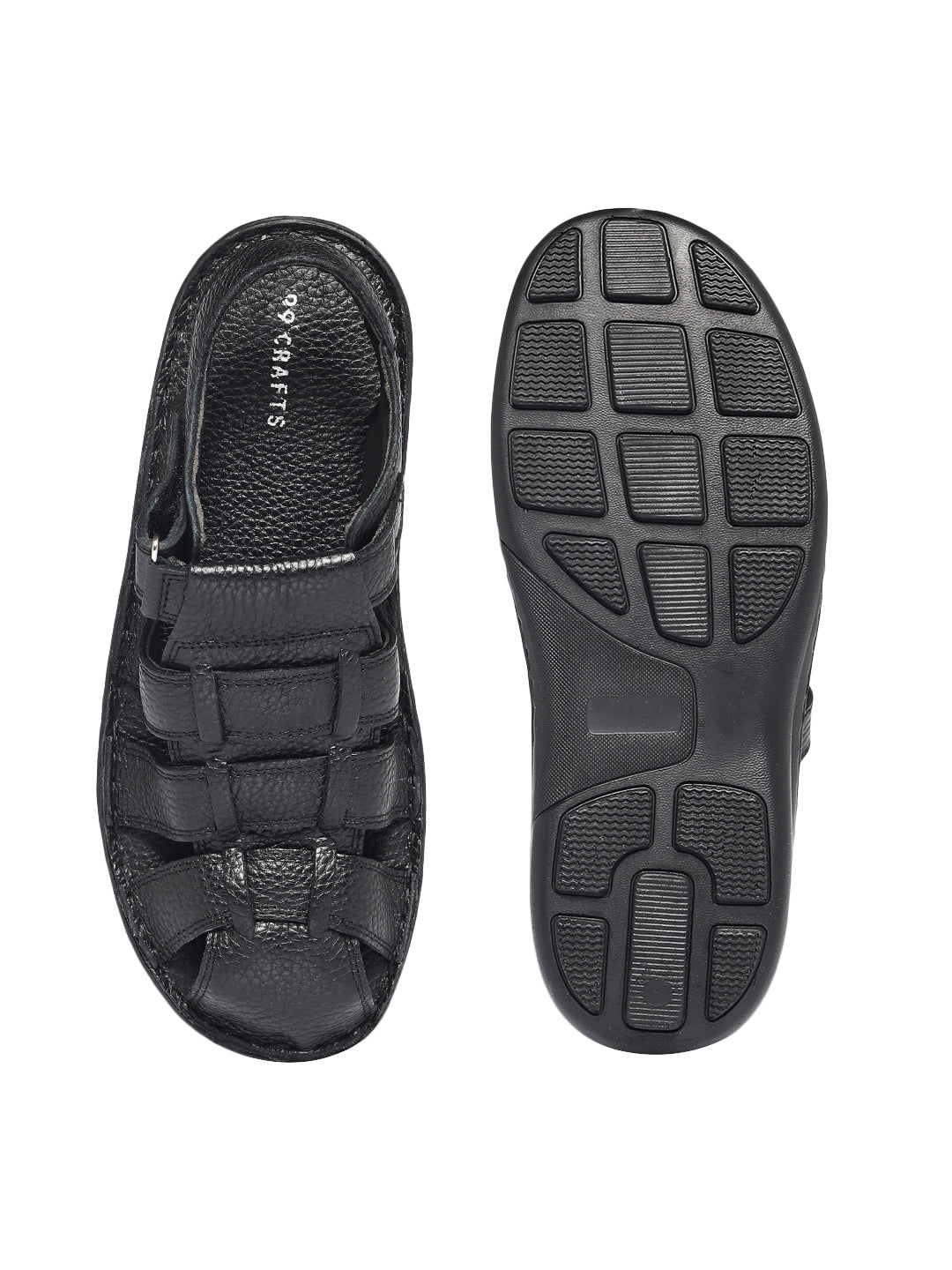 99Crafts Premium European Milled Leather Sandals | Hand-Stitched Sole | Ortholite Footbed | Velcro Closure
