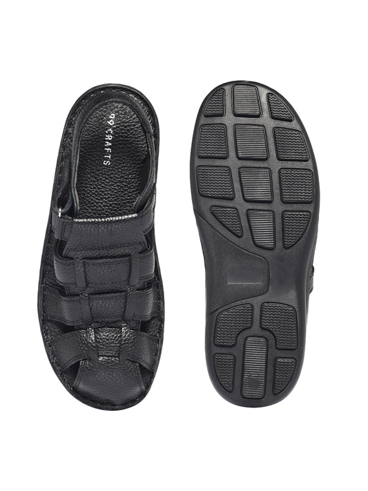99Crafts Premium European Milled Leather Sandals | Hand-Stitched Sole | Ortholite Footbed | Velcro Closure