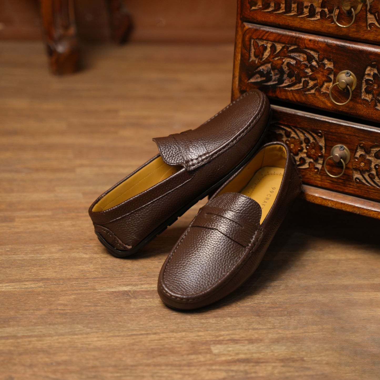 European Milled Leather Driving Loafers Penicut-Saddle