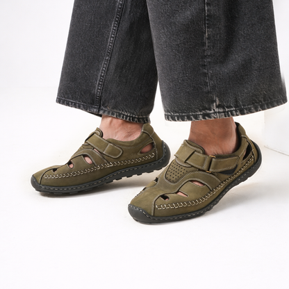 99Crafts Premium European Nubuck Leather Fisherman Sandals | Ortholite Footbed | Velcro Closure