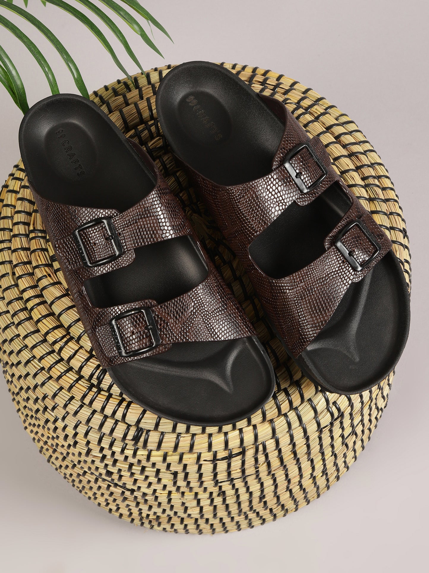 99Crafts Men’s Italian Imported Python-Printed  Leather Sandals | Luxury Handcrafted Comfort with High-Cushion Footbed & Arch-Flex Support