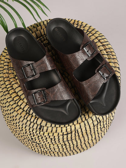 99Crafts Men’s Italian Imported Python-Printed  Leather Sandals | Luxury Handcrafted Comfort with High-Cushion Footbed & Arch-Flex Support