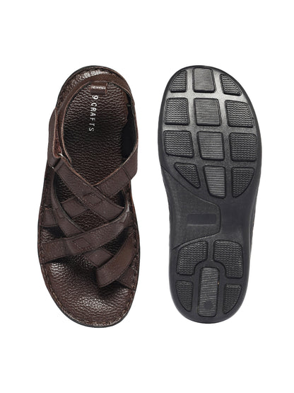 99Crafts Premium European Milled Leather Multi-Strap Sandals with Ortholite Footbed & Velcro Closure