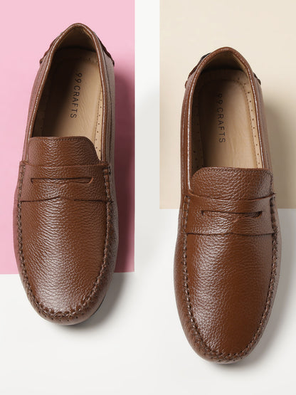 99Crafts Premium Quality European Full-Grain Milled Leather Handmade Driving loafers With Penicut Saddle For Men