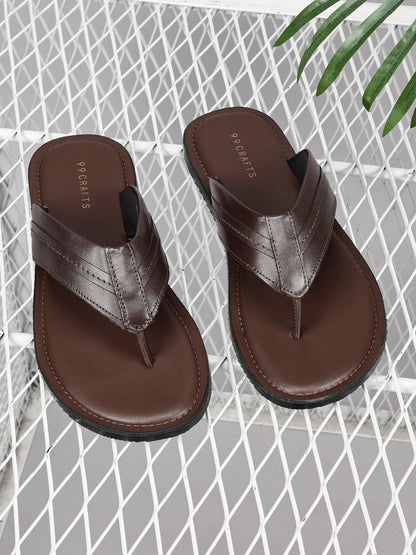 99Crafts Men's Italian Full Grain Leather Flat Sandals with TPR Sole