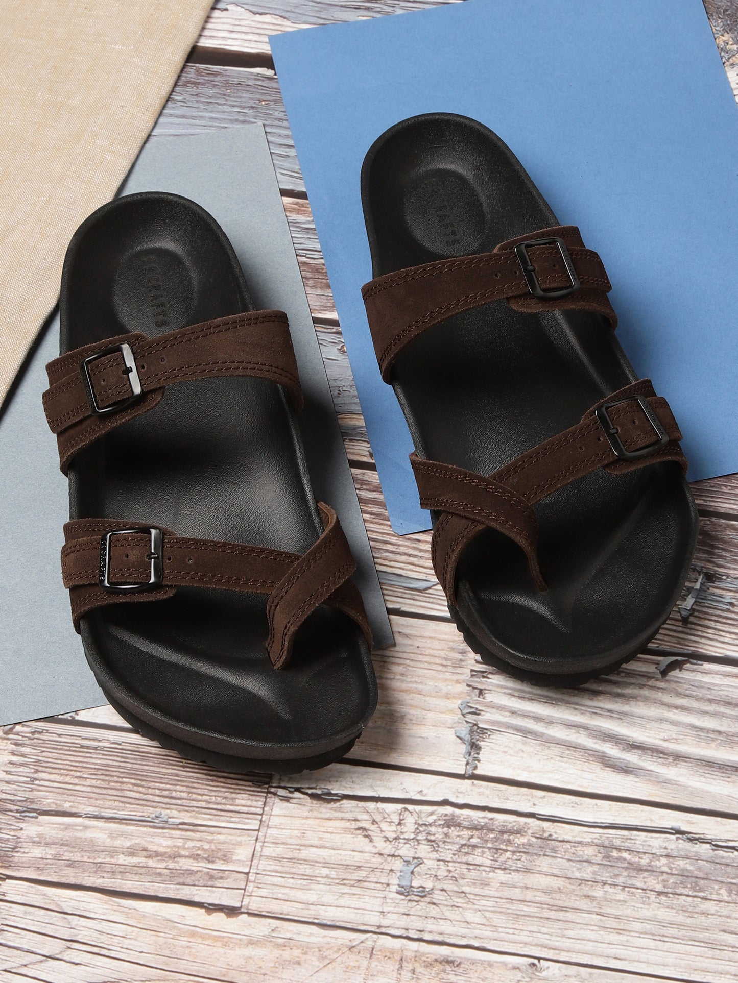 99Crafts Italian Suede Leather Buckle-Strap Sandal | Ortholite Memory Cushion & Arch-Flex Support