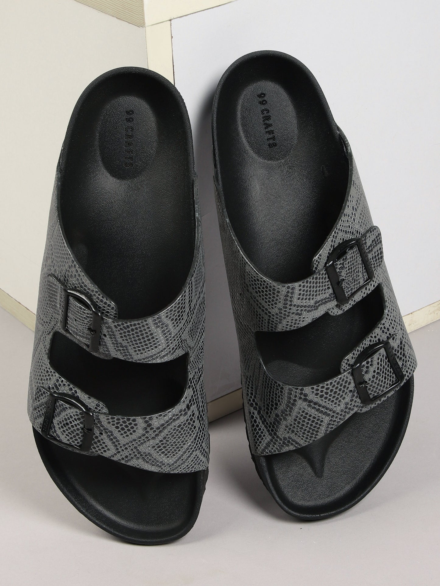 99Crafts Men’s Italian Imported Python-Printed  Leather Sandals | Luxury Handcrafted Comfort with High-Cushion Footbed & Arch-Flex Support