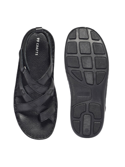 99Crafts Premium European Milled Leather Multi-Strap Sandals with Ortholite Footbed & Velcro Closure