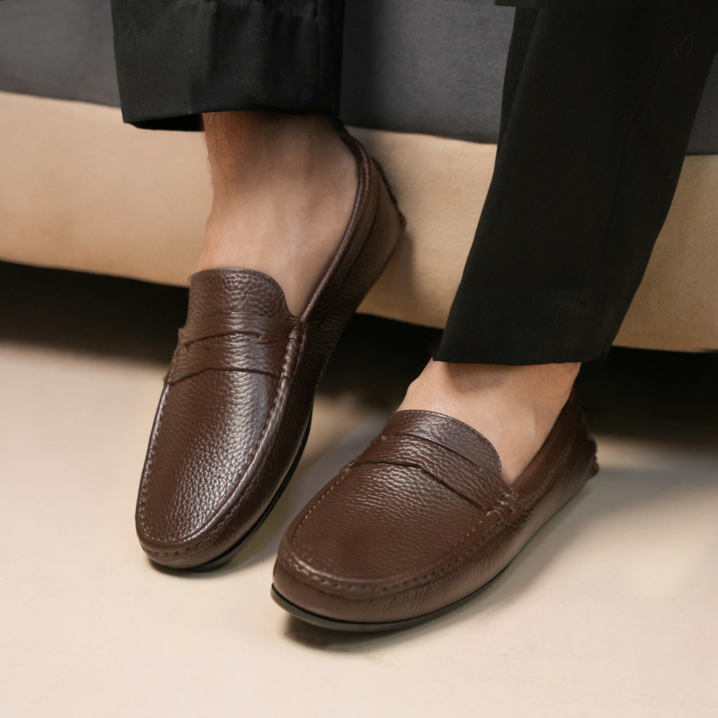European Milled Leather Driving Loafers Penicut-Saddle