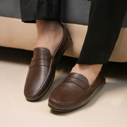 European Milled Leather Driving Loafers Penicut-Saddle