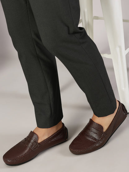 99Crafts Premium Quality European Full-Grain Milled Leather Handmade Driving loafers With Penicut Saddle For Men