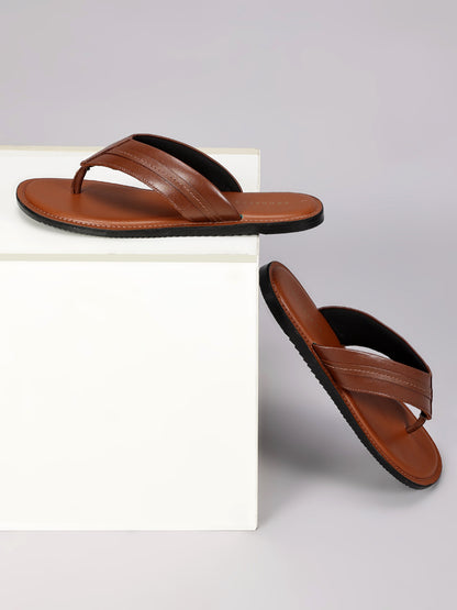 99Crafts Men's Italian Full Grain Leather Flat Sandals with TPR Sole