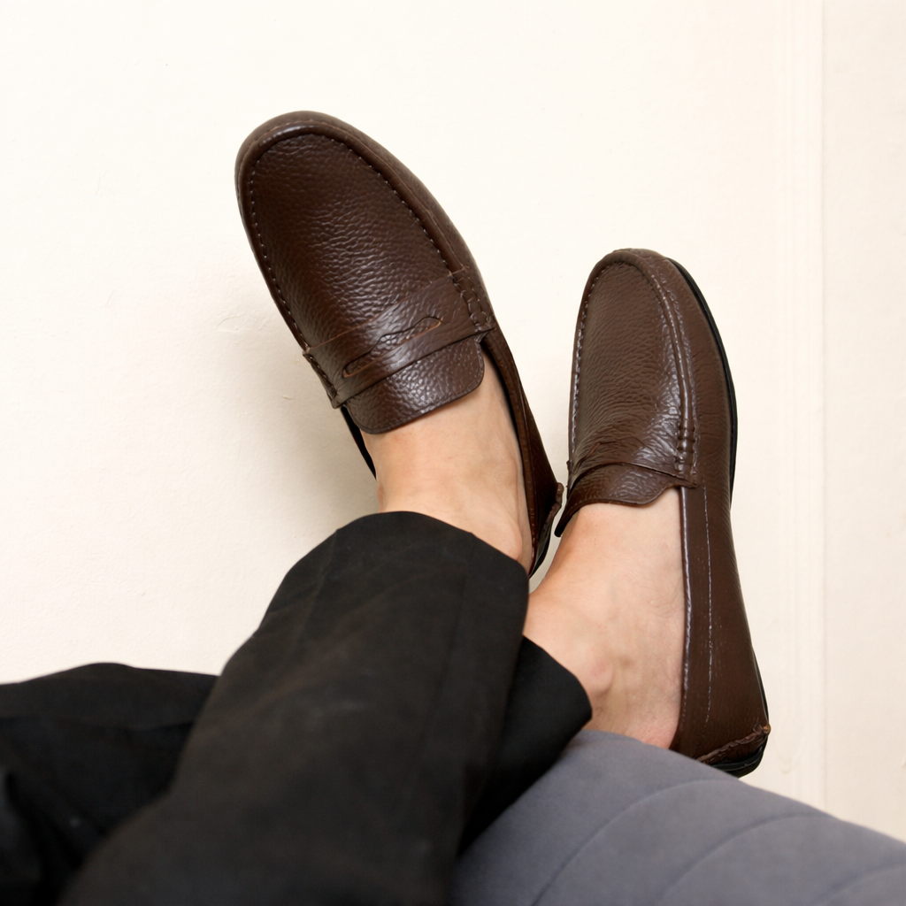 European Milled Leather Driving Loafers Penicut-Saddle