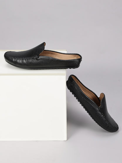 99Crafts Premium Quality European Full-Grain Milled Leather Handmade Driving Mules / Half Shoe For Men