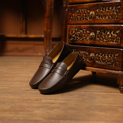 European Milled Leather Driving Loafers Penicut-Saddle