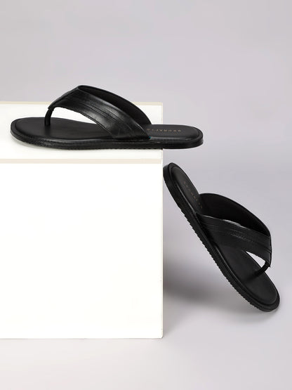 99Crafts Men's Italian Full Grain Leather Flat Sandals with TPR Sole