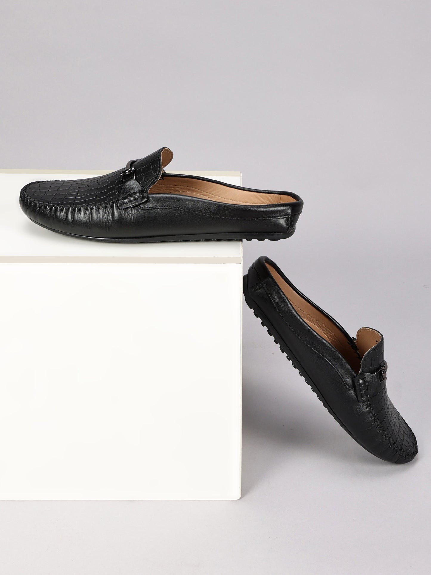 European Leather Croco-Metal Print Mules