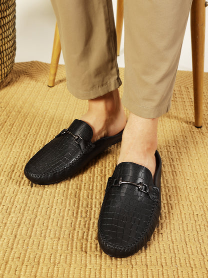 European Leather Croco-Metal Print Mules